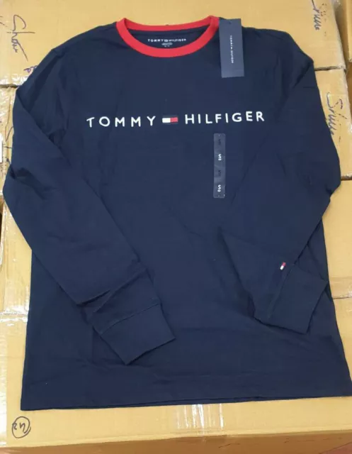 T-shirt nuova con etichette Tommy Hilfiger logo Essential ricamato BLU NAVY 3
