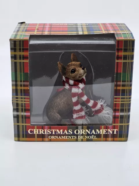Sandicast Christmas Ornament Hand Cast & Hand Painted Chihuahua Dog