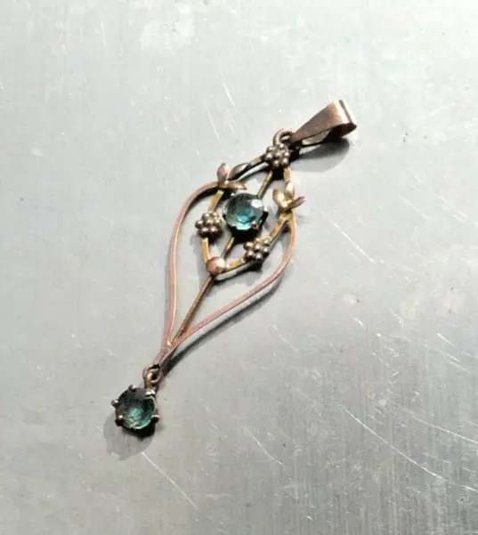 Lovely Dainty 9 Carat CT Rose Gold Art Nouveau Pendant With Blue Topaz