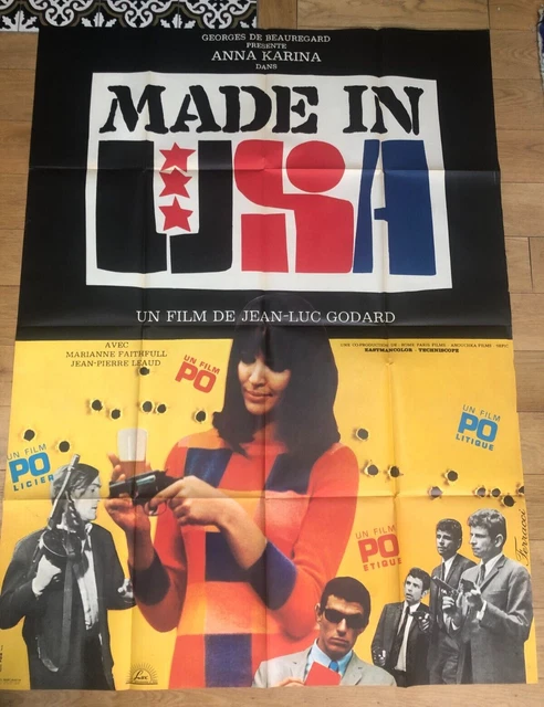 RARE AFFICHE ORIGINALE 1966 Du Film MADE IN USA De Jean Luc GODARD 