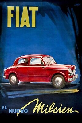Poster Locandina Pubblicità Vintage Automobili Fiat Arredo Ristorante CasaUffici