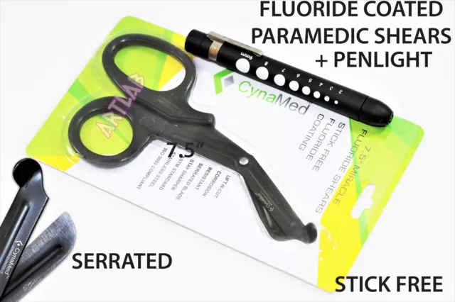 New Non-Stick 7.5" Emt Trauma Utility Bandage Scissors With 1 Reusable Penlight