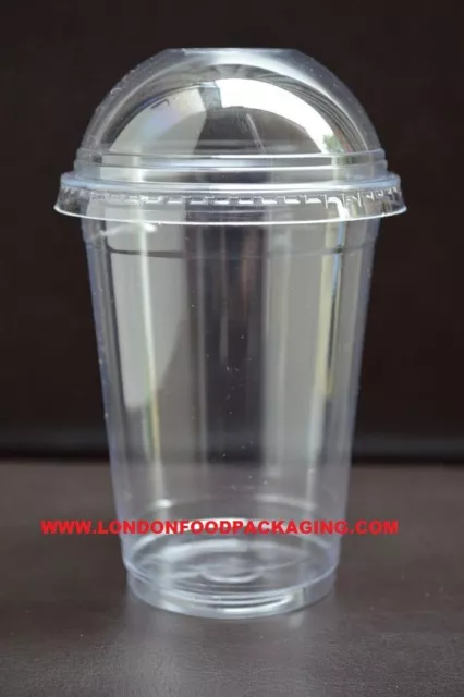 Smoothie-Milkshake-Sweets Cup & Clear Plastic Domed Lid (NO HOLE / FLAT) # 10oz