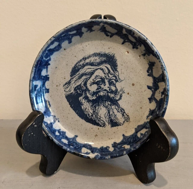Hand Crafted Bastine Pottery Salt Glazed Spongeware Christmas Santa Trinket Dish