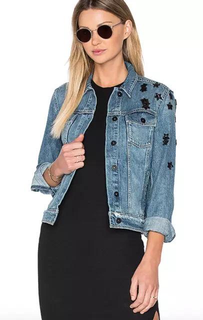 PAIGE Rowan Denim Jacket, Juniper Embellished, Size Small, New with Tags 2