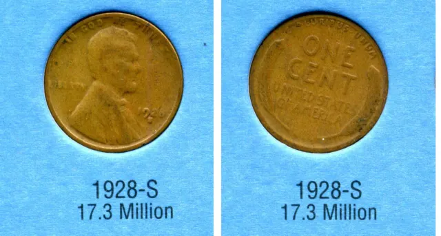 Lincoln Head Wheat Cent 1928 S Average Circulated United States Penny Coin #4641