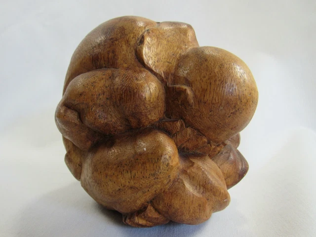 Wooden "Weeping Buddha" Sculpture Vintage 5 " 