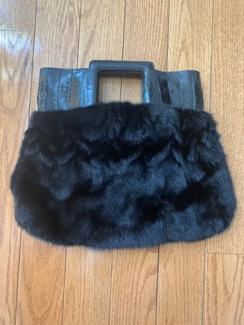 Nancy Gonzalez Handbag Black Mink Fur And Crocodile