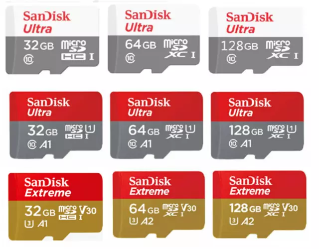 Sandisk Micro-SD SDXC Memory Card Ultra, Ultra A1, Extreme 32GB 64GB 128GB