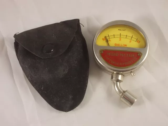 Vintage MOTOMETER Luftdruck Reifen Prüfgerät alt rar Oldtimer mit Tasche