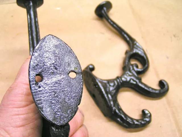 TWO solid Cast Iron Victorian style Wall Hooks, Oil Rubbed bronze finish 3