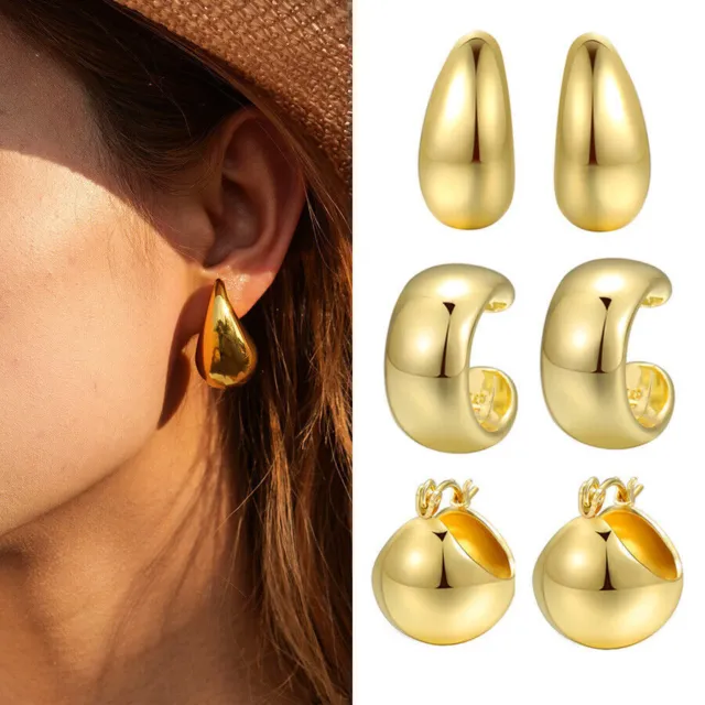 Big Chunky Hoop Earrings Gold Filled Yellow Gold Large Thick Hoops For Women NEU