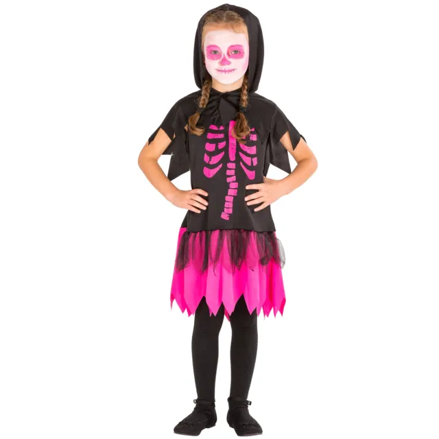 Abito ragazza scheletro con cappuccio costume Carnevale Carnevale Halloween bambini