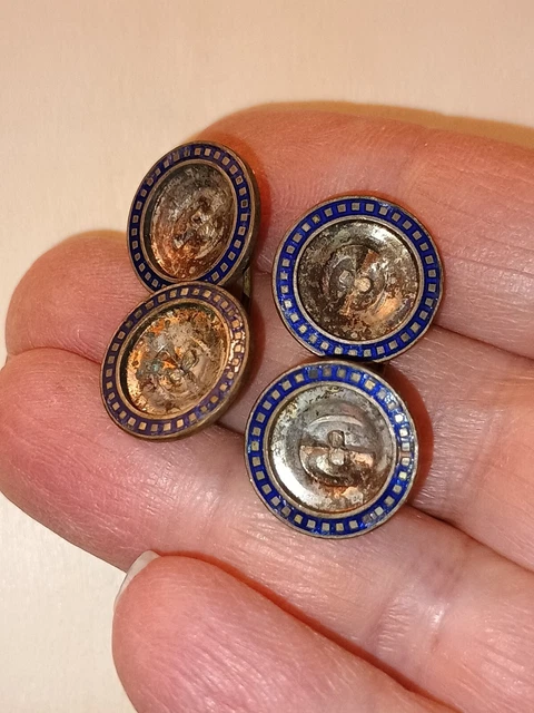 Boutons de manchette vintage argentés avec des touches de bleu - France