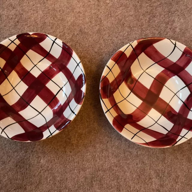 Empire Porcelain Co Harlequinade Dessert Bowls 16cm 1960 Burgundy Checks