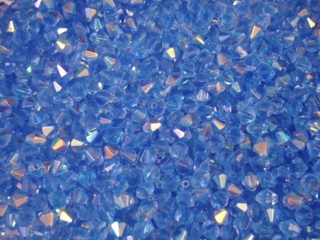 Crystal Glass 6mm Bicone Beads Light Sapphire AB 100pc Jewellery FREE POSTAGE