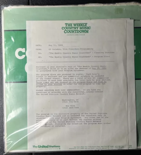 The Weekly Country Music Countdown 3-LP Radio Show EX-NM Vinyl & Cues 5/11/1984
