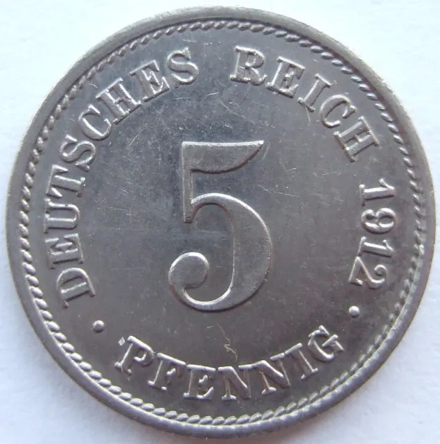 Moneta Reich Tedesco Impero Tedesco 5 Pfennig 1912 G Nella Extremely fine /