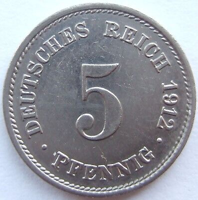 Pièce de Monnaie Reich Allemand Empire 5 Pfennig 1912 G En Extremely fine/