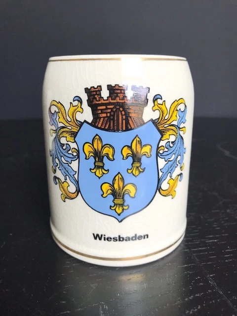 Porzellanmalerei A. Wilhelm Germany Hand Painted Wiesbaden Beer Stein