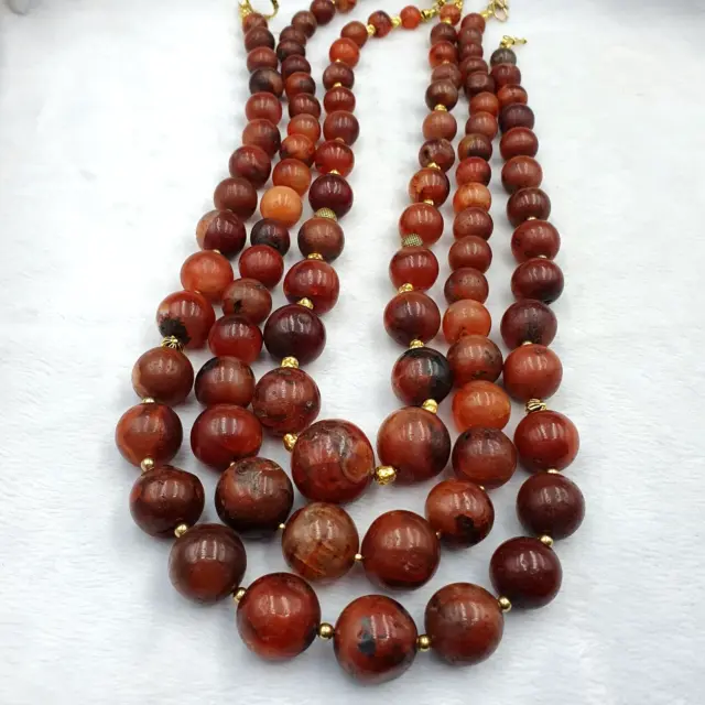 AA 581 Grams Old Ancient Indo Tibetan Carnelian Agate Beads lot 3 Necklaces