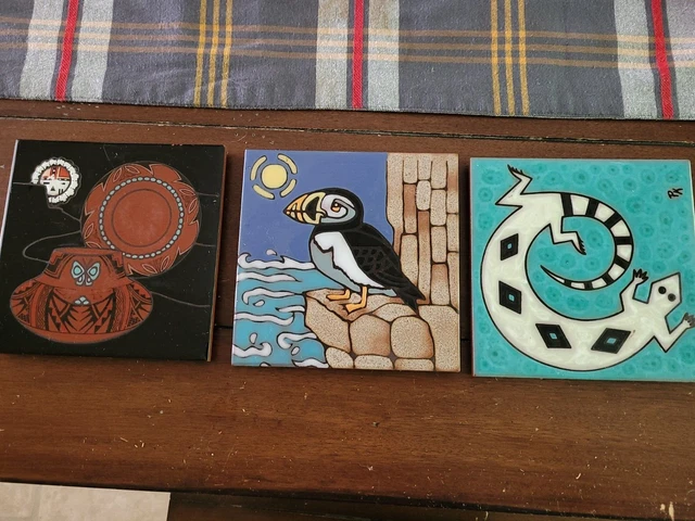 Cleo Teissedre Tiles(2) & ( 1) Triton Tile Ethnic Southwest Native American USA.