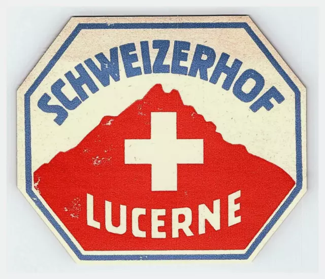 Vintage Schweizerhof Luzerne Switzerland Luggage Label Original Hotel
