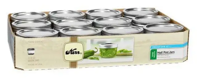 Kerr Canning Jars, Wide Mouth Half-Pint (8 oz.) Mason Jars with Lids and Bands,
