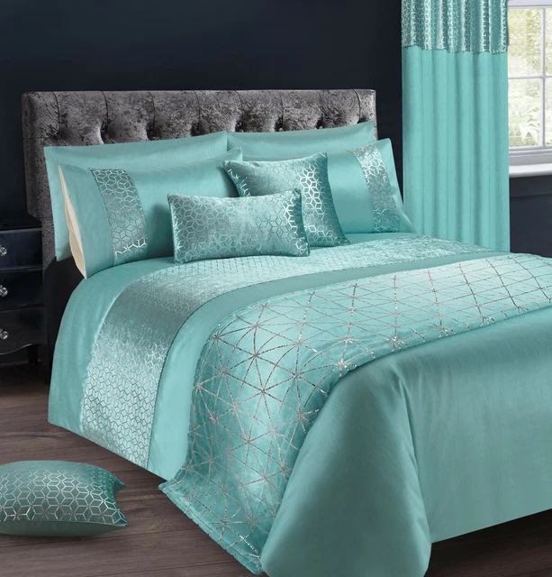 LUXURY DUCK EGG Velvet Sparkle Duvet Quilt Cover Bedding Set Single