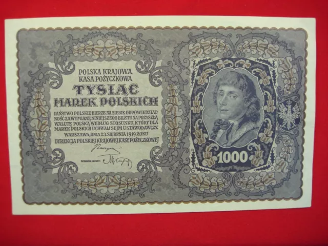 1919 Poland 1000 Marek Banknote - Very Nice Condittion