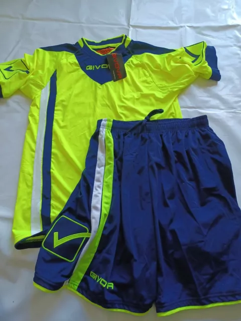 Givova Unisex Football Kit. Yellow/Blue. Short Sleeve/Shorts. Size Large