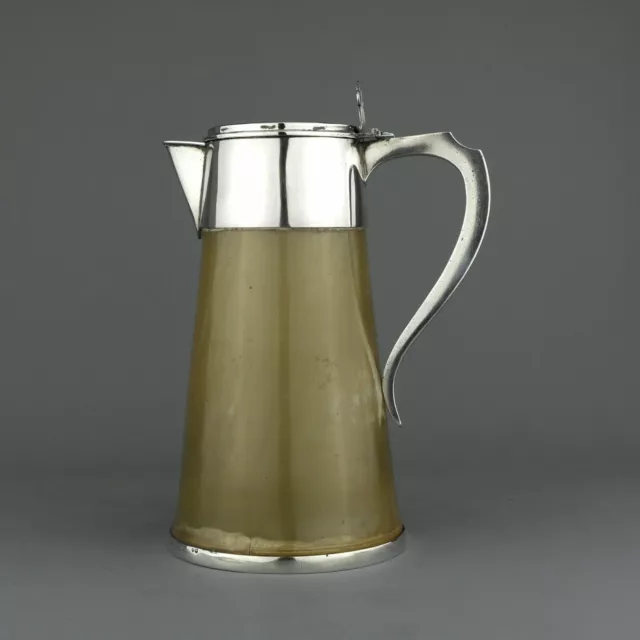 Antique Victorian Solid Sterling Silver & Horn Water /Claret Jug /Decanter. 1872