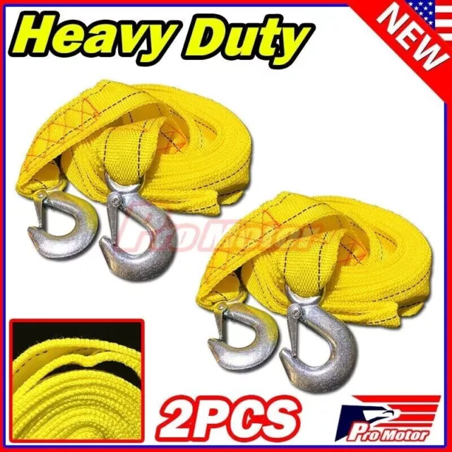 2 x 13FT (2" X 10') Yellow Rope Heavy Duty Tow Strap Hooks 10K Lb5TonCapacity 4