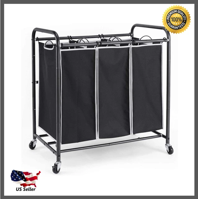 Laundry Sorter with Rolling 3 Bag Laundry Hamper Organizer Cart Clothes Storage
