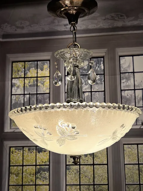 Antique Candlewick Glass Ceiling Light Fixture Chandelier Hanging Crystals