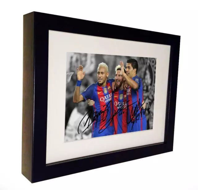 Signed 2016/7 Lionel Messi Neymar Suarez Barcelona Photo Picture Frame Autograph