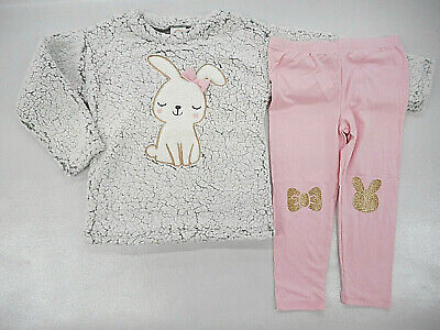 Toddler Girls Wonder Nation Plush Gray Top & Pink Leggings 2PC Set Sz 2T - 4T