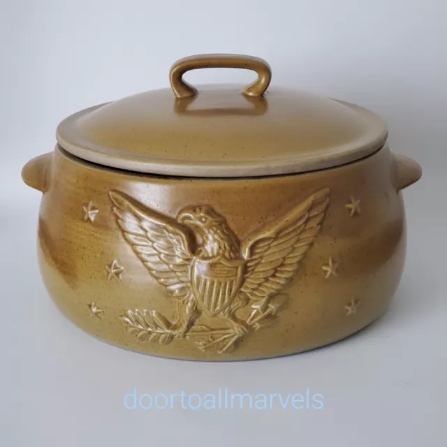 Vintage Chatham Potters Dutch Oven American Bicentennial Eagle Stoneware