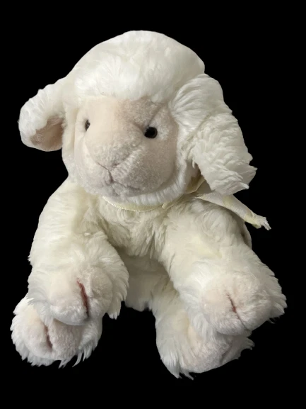 Russ Berrie 8" Creamy White Lamb Named Woolo Plush (Bow is frayed)
