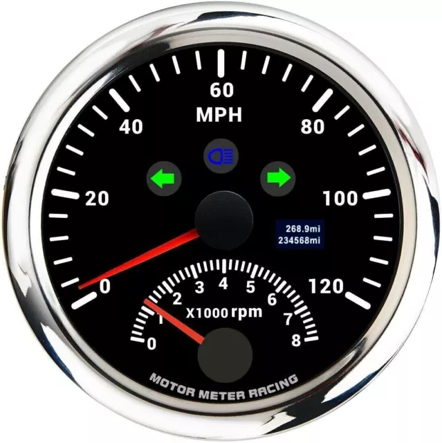 W PRO 85mm 2 Gauge Set GPS Speedometer Tachometer 120 MPH Turn Signal High Beam 2