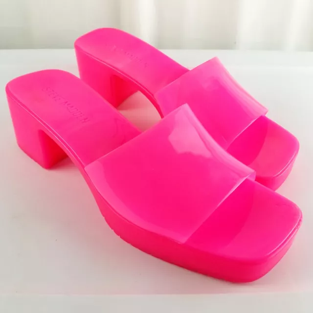 Steve Madden Harlin Chunky Jelly Slide Sandals Neon Pink Block Heel Womens 9M