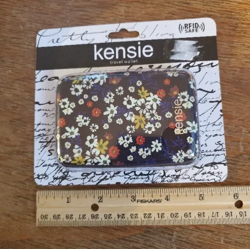 Kensie travel card case Wallet rfid safe black floral print NEW 3