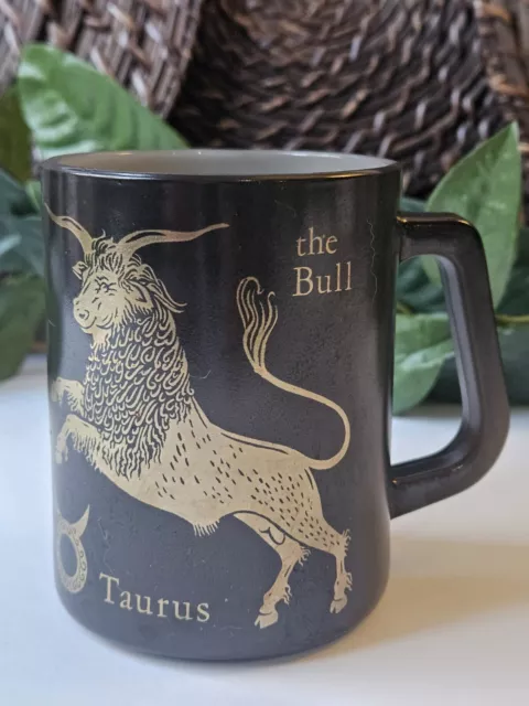 Vintage Zodiac Taurus Coffee Mug Federal Milk Glass Black & Gold