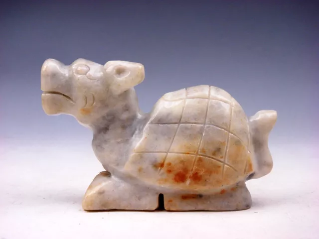 Old Nephrite Jade Stone Carved Monster Foo Dog Lion w/ Turtle Back #09262301