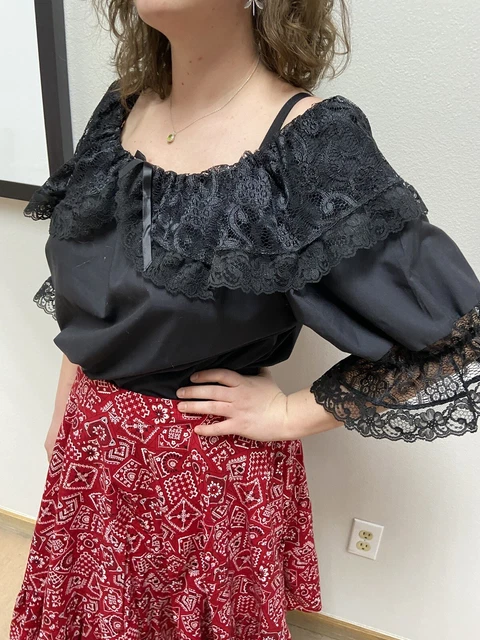 Vintage Square Up M/L Black Blouse & Bandana Print Square Dance Outfit