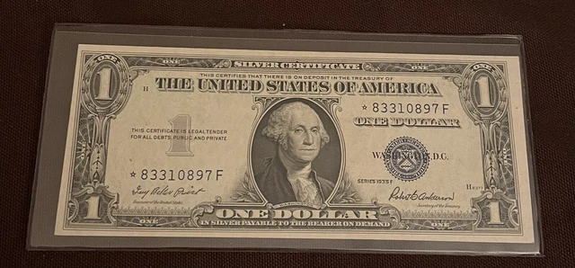 1935F $1 Star Note! Silver Certificate Blue Seal. Error Offset Cut
