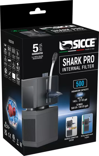 Sicce Shark Pro 500 - Filtre Intérieur les Dernières Génération pour Aquariums À