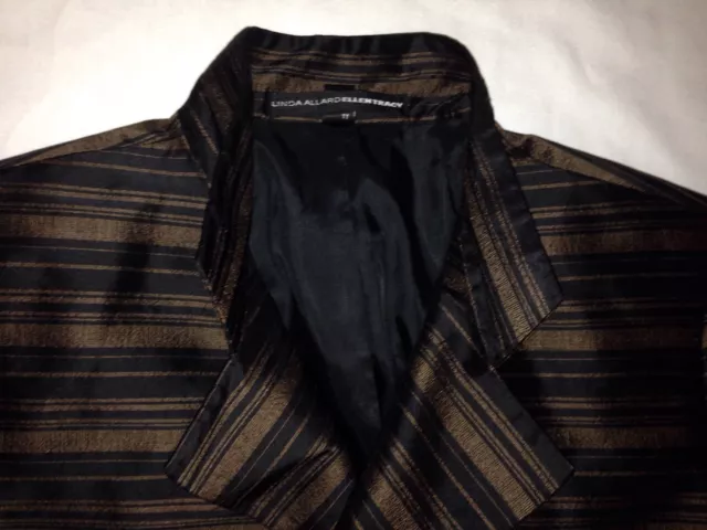 Linda Allard Ellen Tracy Womens 6 100% Silk Brown Black Stripe Blazer Jacket