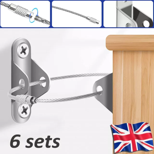 6 Sets Furniture Straps Anchors Anti Tip Kit Steel Wall Anchor Protector