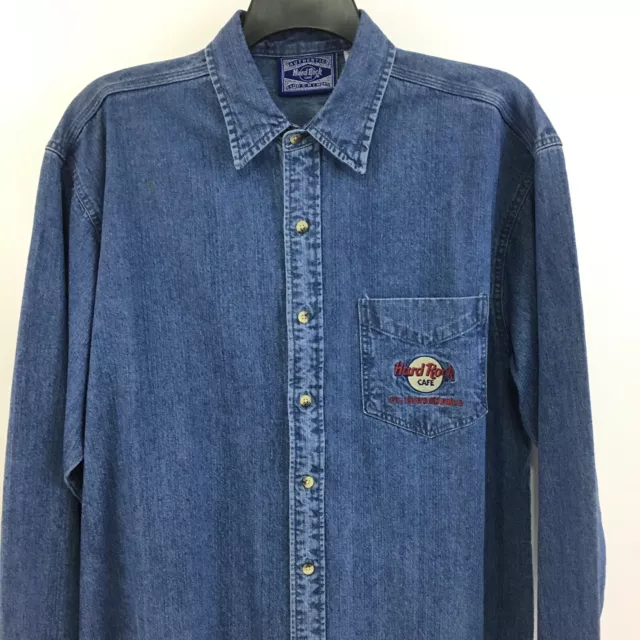 Hard Rock Cafe Ft Lauderdale Florida Denim Button Front Shirt Men’s Large #6071